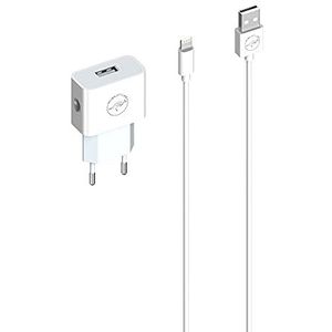 MOBILITY LAB – TEL311562 – Oplader + Lightning-kabel – Snel opladen 2.4A en USB 2.0 Snelle Overdrachtssnelheid – Kabel 1,2 meter – Compatibel met iPhone, iPad en iPod – Wit