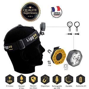 LIGGOO Box hoofdlamp, speciaal voor jogger-led voor en achter, witte ledlamp, oplaadbaar, USB, licht – waterdicht, schokbestendig, trail-running, joggen, lopen te voet