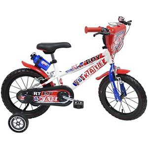 Skate kinderfiets 16 inch jongens, wit met blauwe en rode stickers