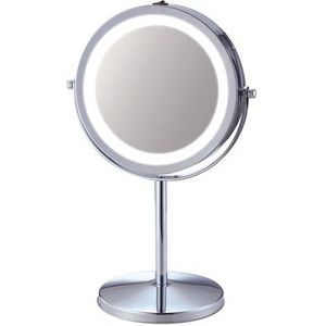 Make-up Spiegel Rond 5x Vergrotend Staand Met Ledverlichting Chroom Ø17,5cm | Badkamermeubelen