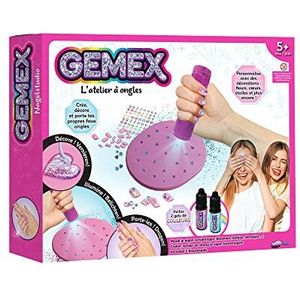 GEMEX L'Workshop voor nagels, cadeau-idee voor meisjes, 24 kunstkinderen + 2 gels + edelsteenvorm + uv-lamp, zelfklevend, roze