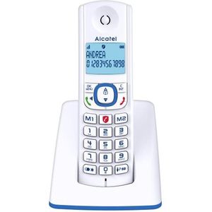 Alcatel F530 - Draadloze telefoon met geavanceerde oproepblokkering, handsfree, groot scherm met achtergrondverlichting, VIP-beltonen, 10 oproepmelodieën, wit/blauw, FR-versie