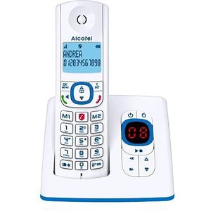 Alcatel F530 Voice draadloze telefoon met antwoordapparaat, oproepblokkering, handsfree en twee directe geheugen, wit/blauw