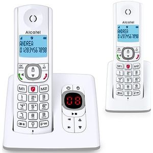 Alcatel F530 Voice Duo, draadloze telefoon met antwoordapparaat en 2 handsets, oproepblokkering en handsfree-functie, wit/grijs