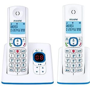 Alcatel F530 Voice Duo Draadloze telefoon met geavanceerde oproepblokkering, geïntegreerde antwoordapparaat, handsfree, display met achtergrondverlichting, VIP-beltonen, 10 oproepmeleodie, wit/blauw