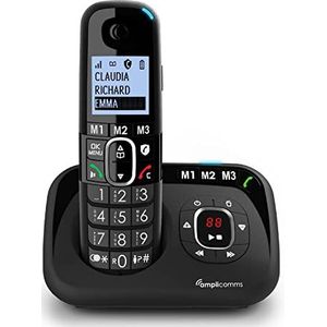 Amplicomms BigTel 1580, draadloze DECT-telefoon met grote toetsen, antwoordapparaat, audio-boost, krachtige beltonen, compatibel met hoortoestellen, oproepblokkeringsfunctie