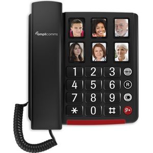 Amplicomms Bigtel 40 Plus Zwart | Vaste Telefoon Voor Senioren | 6 Grote Toetsen | Gehoorapparaat Compatibel