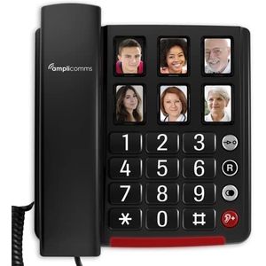 Amplicomms Bigtel 40 Plus Zwart | Vaste Telefoon Voor Senioren | 6 Grote Toetsen | Gehoorapparaat Compatibel