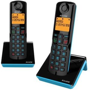 ALCATEL S280 Duo zwart en blauw, draadloze telefoon met extra handset plus geavanceerde oproepblokkering