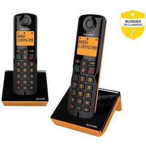 Alcatel S280 duo oranje draadloze telefoon duo, handsfree, telefoonboek 50 namen en nummers, functie blokkeren ongewenste oproepen,