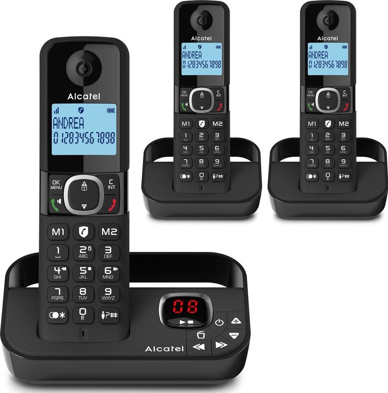 Alcatel F860 Trio set dect huistelefoon met nummerweergave antwoordapparaat en ongewenste beller blokkering - 3 handsets
