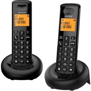 Alcatel E160 Duo zwart draadloze DECT-telefoon met blokkering van ongewenste oproepen, groot display met achtergrondverlichting in oranje, gemakkelijk te lezen, klassieke en polyfonische beltonen