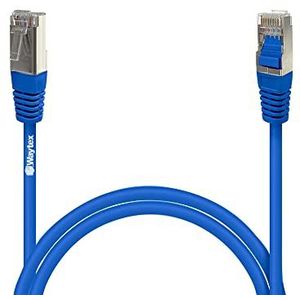 Waytex 32055 Ethernet-kabel, RJ45, Cat5e, FTP 100 MHz, afgeschermd, kleur – compatibel met PC, router, modem, switch, gameconsoles, tv, netwerkversterker, – 0,50 m, blauw