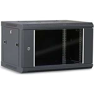 WAYTEX 37401 Netwerkkastlade 19 inch 6U - L 600 x D 450 x 368 mm - aan de muur geleverd of op poten staan - glazen deur met slot - zwart
