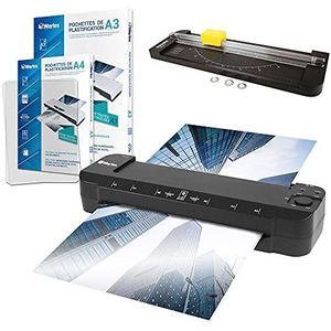 Lamineerapparaat A3, A4, A5, A6, A7, Pro, ultrasnel, warm en koud, tot 2 x 150 micron, instelbare temperatuur voor intensief professioneel gebruik, verpakking met 100 A4-hoezen + 100 A3-hoezen + 1