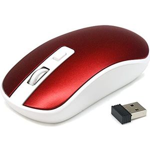 WAYTEX 65423 draadloze muis, 2,4 GHz, voor computer met nano, USB-ontvanger en gevoeligheid, verstelbaar, tot 1600 dpi, bereik van signaal tot 10 m, optische technologie, rood metallic