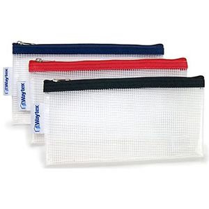 WAYTEX Transparante tas met ritssluiting, robuust textielschot; van EVA-vrij pvc, formaat 22 x 11 cm, 3 stuks