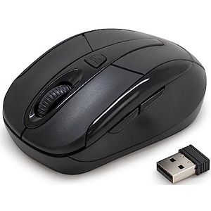 Waytex 65417 Draadloze muis, 2,4 GHz, met mini-USB-ontvanger, sensorresolutie tot 1600 dpi, met beide handen, compatibel met pc en laptop, zwart