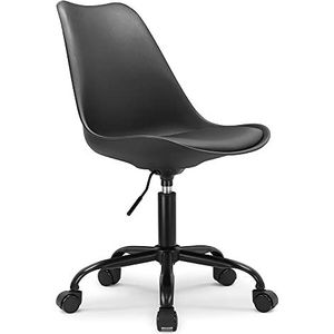 Waytex Zwarte Scandinavische bureaustoel met wielen en in hoogte verstelbaar en metalen voet, zwart gelakt