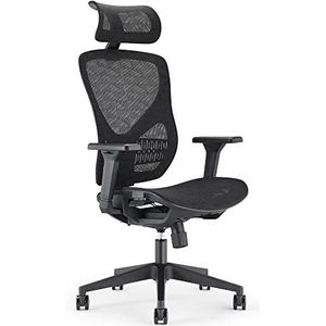 Waytex Sirius Pro Bureaustoel, bureaustoel met wielen, kantelbaar, 3D verstelbare armleuningen, hoofdsteun, in hoogte van de rugleuning, verstelbare lendensteun, zwart