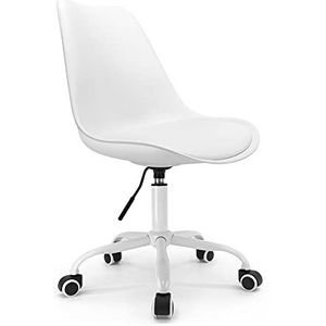 Waytex Scandinavische bureaustoel, wit, met wielen en in hoogte verstelbaar en voet van metaal, wit gelakt