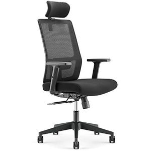 Waytex Acrux Bureaustoel, comfortabel, zwart, bureaustoel, rugleuning, in hoogte verstelbaar, lendensteun, hoofdsteun en armleuningen, verstelbare zitdiepte, draaistoel, synchroon