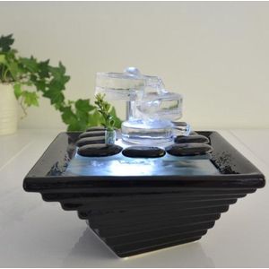 Binnenfontein van keramiek en glas, hoge kwaliteit, wit licht, decoratieve meditatie, zen pot, betoverende waterstroom, hoogwaardig cadeau-idee, H 20 x 23 x 23 cm – Himalaya Zen'Light