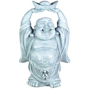 Lachend Boeddhabeeld - Beeldje Zen en Feng Shui Decoratie - Brengt Een Kalmerende en Ontspannende Sfeer in Thuis - Grijze Kleur Geluksbeeld - Hoogte: 12 cm - Zen'Light