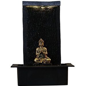 Zenitude Watermuur - Binnenfontein met gele LED-spot - Grote Tafelfontein met afneembaar Boeddhabeeld - Zen-sfeer voor woonkamer, kantoor, slaapkamer - Origineel cadeau - H: 40cm - Zen'Light