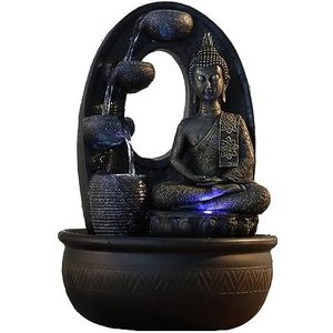 Harmonie Boeddha binnenfontein, waterfontein met 2 gekleurde LED-verlichting, stille pomp, afneembaar beeldje, cadeau-idee voor zen- en ontspannende sfeer, hoogte: 40 cm Zen'Light