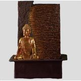 Zen'Light - Afneembare Boeddha Jati kamerfontein met gele ledstrip - Zen decoratie ideaal voor meditatie en ontspanning - Stille waterpomp - Geluksfontein op gesloten circuit - H 40 cm