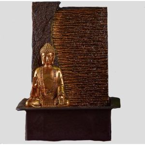 Zen'Light - Afneembare Boeddha Jati kamerfontein met gele ledstrip - Zen decoratie ideaal voor meditatie en ontspanning - Stille waterpomp - Geluksfontein op gesloten circuit - H 40 cm