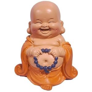 Zen'Light Beeldje Lachende Boeddha met rozenkrans - Inspirerend en vrolijk figuur - Geluksbrenger vol Positiviteit - Schattig en spiritueel cadeau-idee - -H 10 cm