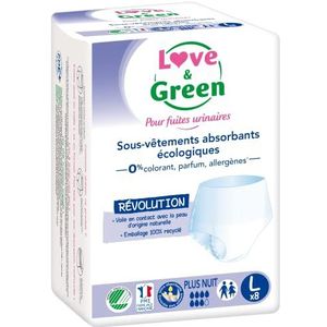 Love & Green Hypoallergeen en milieuvriendelijk absorberend ondergoed voor volwassenen Plus Night ""Maat L"" x8 - natuurlijke oorsprong - ultra-absorberend - zonder kleurstoffen
