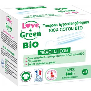 Love & Green Biologische tampons, hypoallergeen, digitaal, super 1-pak (16 stuks)