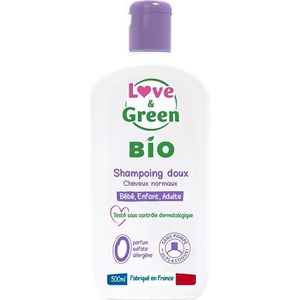 Love & Green Biologische gecertificeerde milde shampoo, zonder sulfaat, voor baby's, volwassen kinderen, 500 ml