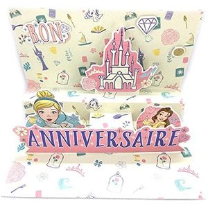 200474 pop-upkaart, 3D-prinsessen Disney slot The Beauty and the Best, Assepoester Rapunzel Chamäleon Pascal – met roze envelop 12 x 17,5 cm – klein woord om te beschrijven op de achterkant