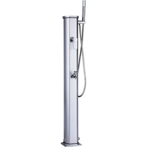 Formidra - DS-JG141NX Zonnedouche op zonne-energie, 20 l, aluminium zonnedouche met afneembare handdouche, mengkraan en voetspoeling, compact en elegant, roestvrij staal, 24 x 26 x 120 cm