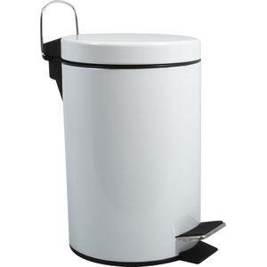 MSV Prullenbak/pedaalemmer - metaal - wit - 5 liter - 20 x 28 cm - Badkamer/toilet