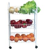 MSV Keuken/badkamer trolley - metaal - wit - met wielen - 41 x 26 x 63 cm