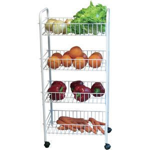 MSV Keuken/badkamer trolley - metaal - wit - met wielen - 41 x 26 x 78 cm - met 4 niveaus