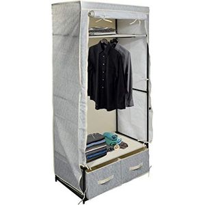 Msv XL stoffen kast met 2 laden, opvouwbaar, voor camping, met ophangstang, 75 x 45 x 160 cm, polyester, grijs, beige, 75 x 45 x 160 cm