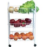 MSV Keuken/badkamer trolley - metaal - wit - met wielen - 37 x 26 x 68 cm