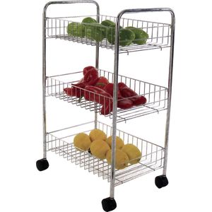 MSV Keuken/Badkamer Trolley - Rvs Metaal - Zilver - met Wielen - 41 X 26 X 63 cm