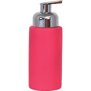 MSV Zeeppompje/dispenser Kyoto - keramiek - fuchsia roze/zilver - 6.5 x 18 cm - 250 ml