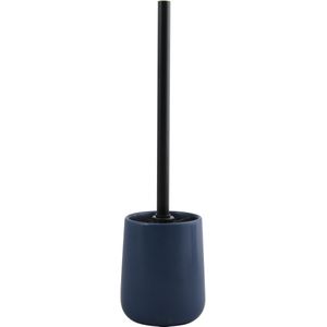 MSV Toiletborstel in houder/wc-borstel Malmo - keramiek en rvs - donkerblauw/zwart - 39 x 10 cm