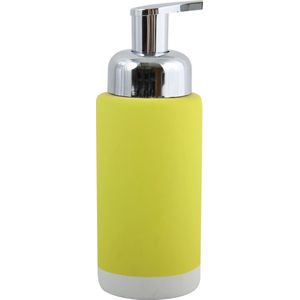 Zeeppompje/zeepdispenser Enzo - keramiek - appelgroen/zilver - 6.5 x 18 cm - 275 ml