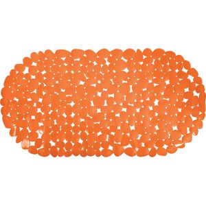 MSV Douche/bad anti-slip mat - badkamer - pvc - oranje - 39 x 99 cm - zuignappen - steentjes motief