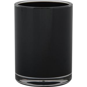 MSV Badkamer drinkbeker/tandenborstelhouder Aveiro - PS kunststof - zwart - 7 x 9 cm