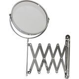 MSV Make-up spiegel - 2-zijdig - uitschuifbaar vanuit de wand - chrome - zilver - dia 17 cm  - Make-up spiegeltjes